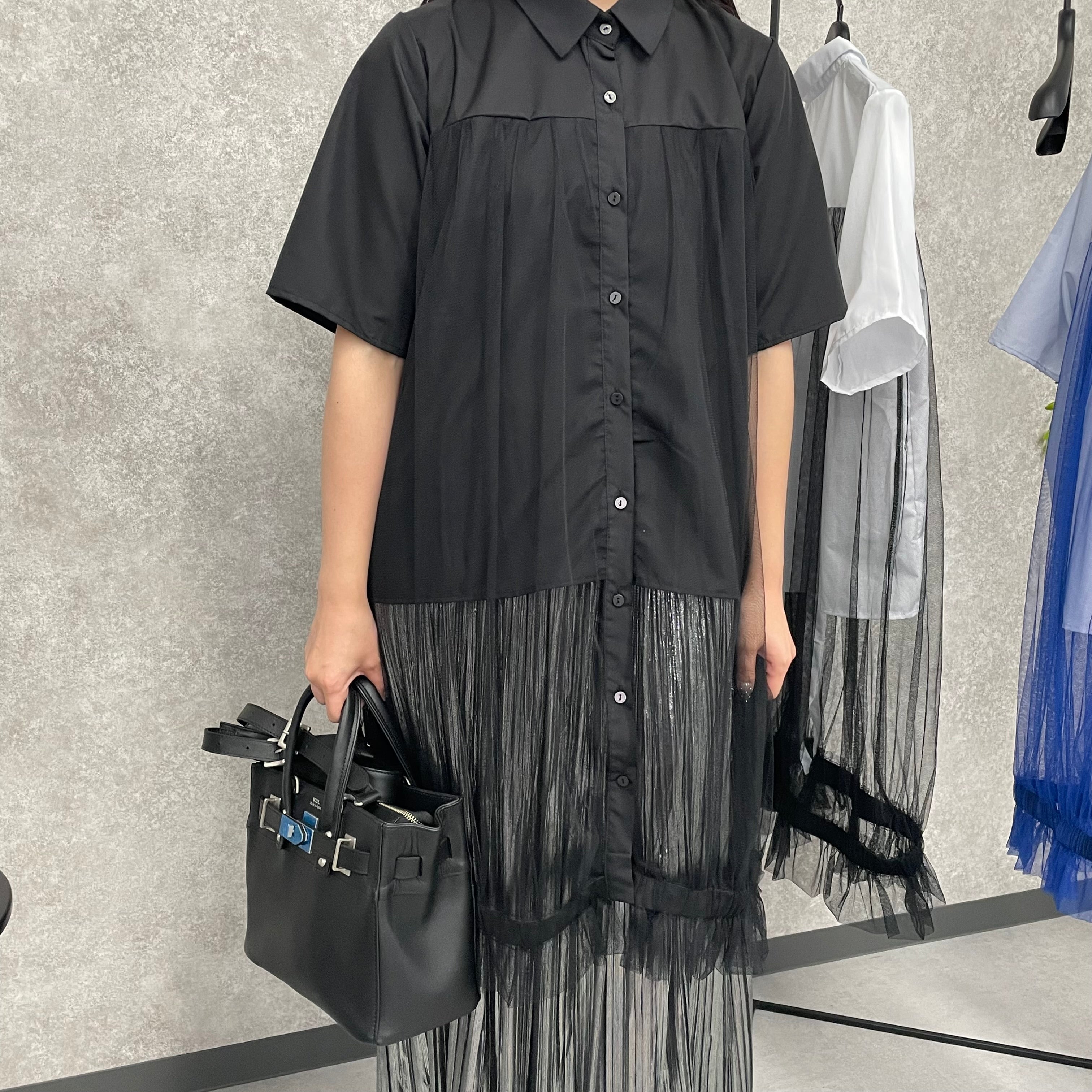 チュール切り替えシャツ　ブラック　※6/18-24より順次発送
