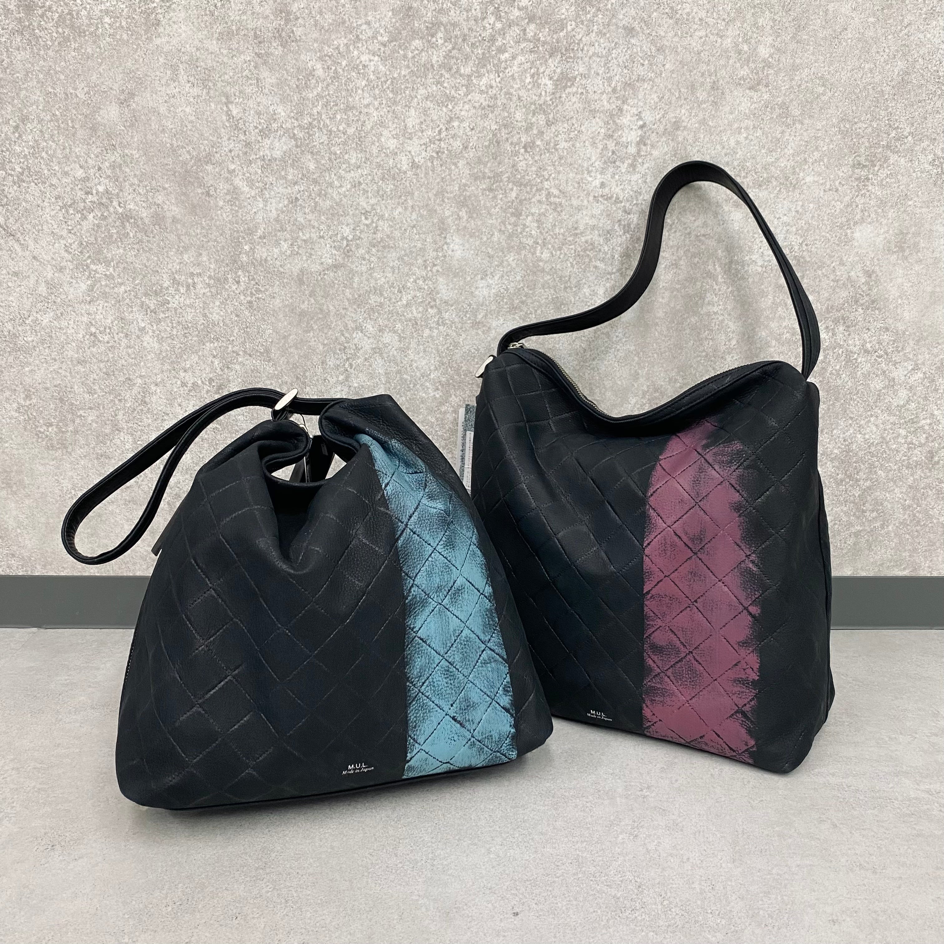 【MUL095-PK】ドロップ2way M デニムレザーキルティング型押し ピンクライン　※10/29〜11/2より順次配送