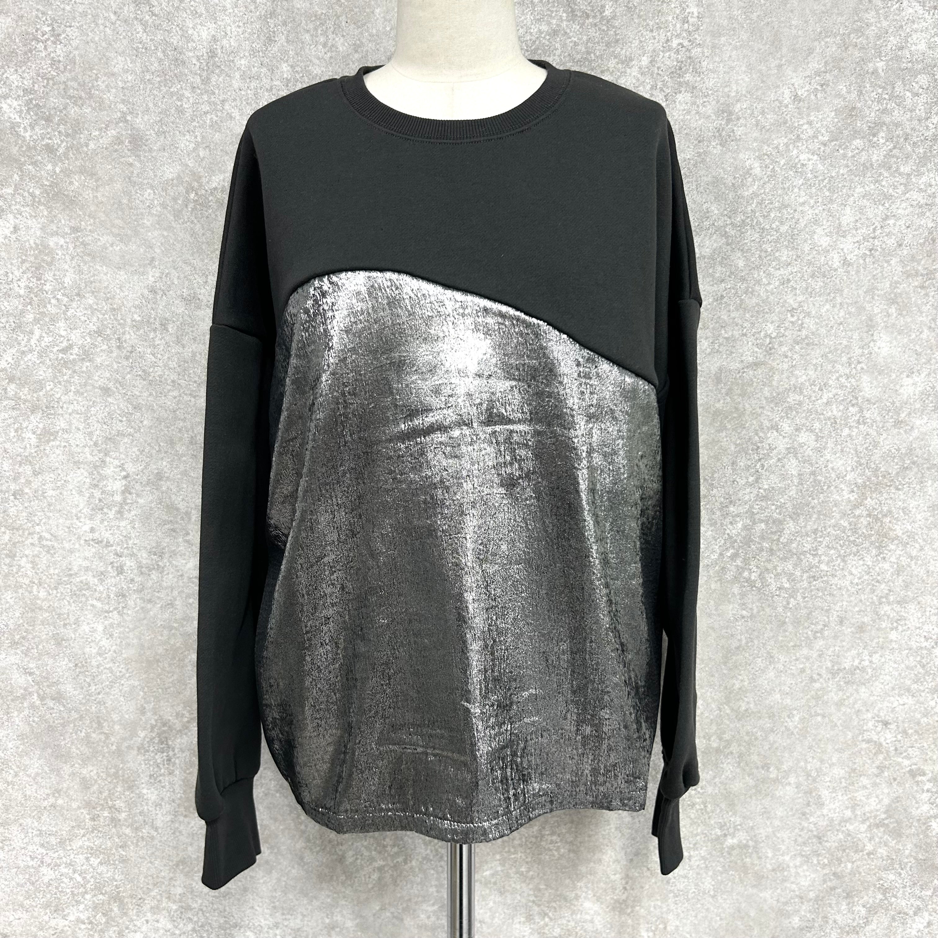 メタリック布き切り替えプルオーバー  -スミクロ×ブラックシルバー-　※12/3-9頃より順次発送