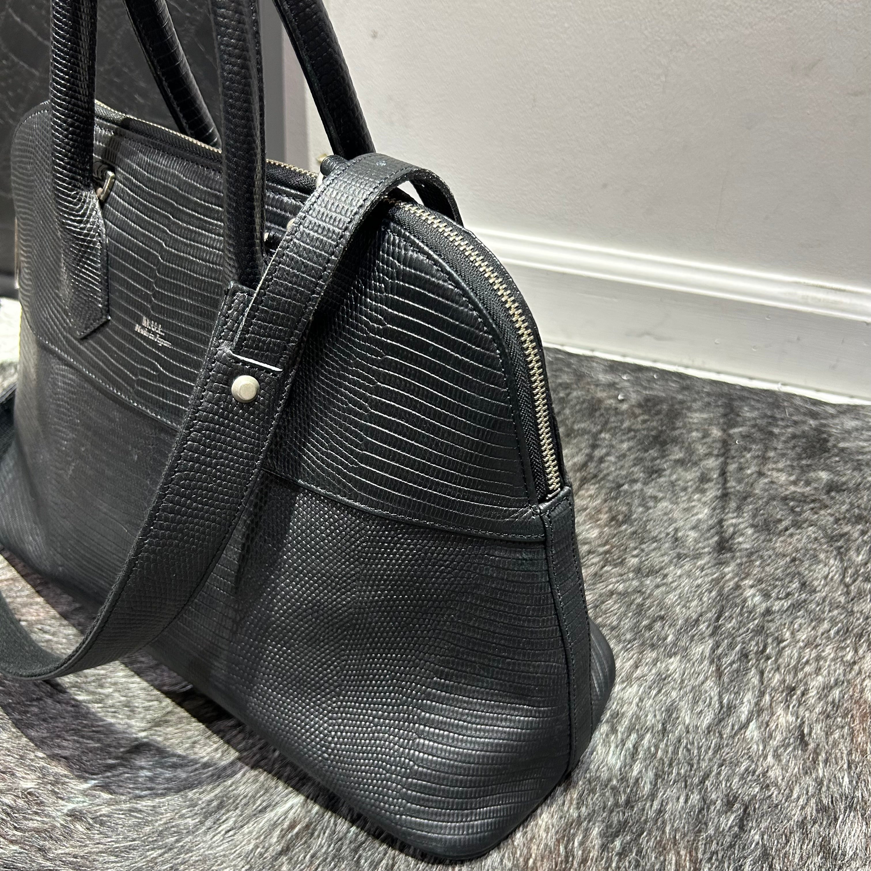 ⚠️予約【M.U.L.】ラウンドトート　リザード型押し　-vintage ブラック-　※R7. 6月末納品予定