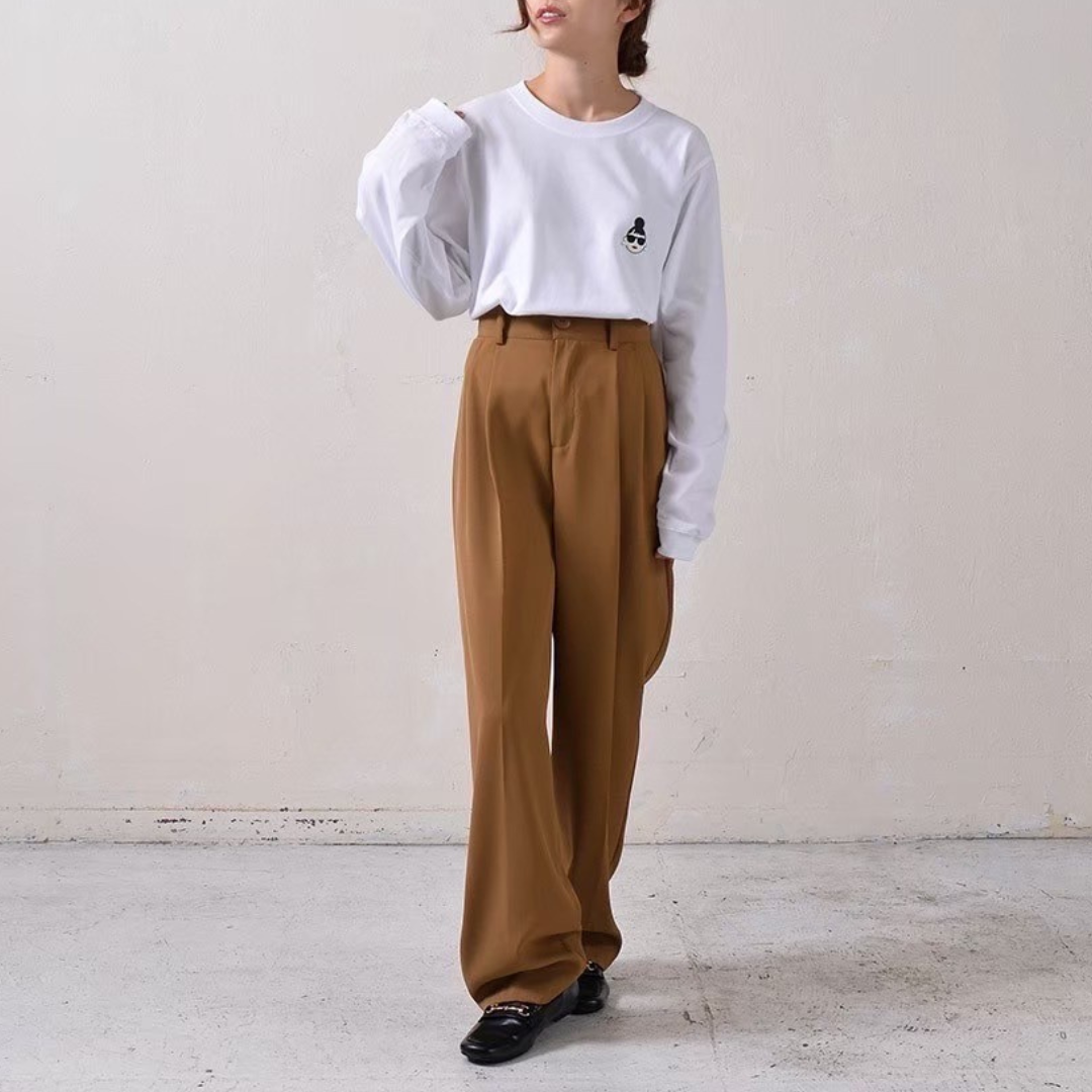 【予約】【HAPPYFACE】EMMA ワンポイント長袖Tシャツ -ホワイト-　※10月末納品予定