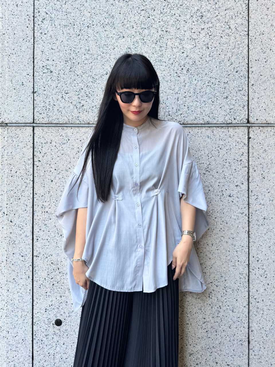 【ASYMM】COCOON FLOW SHIRT -blue gray-
