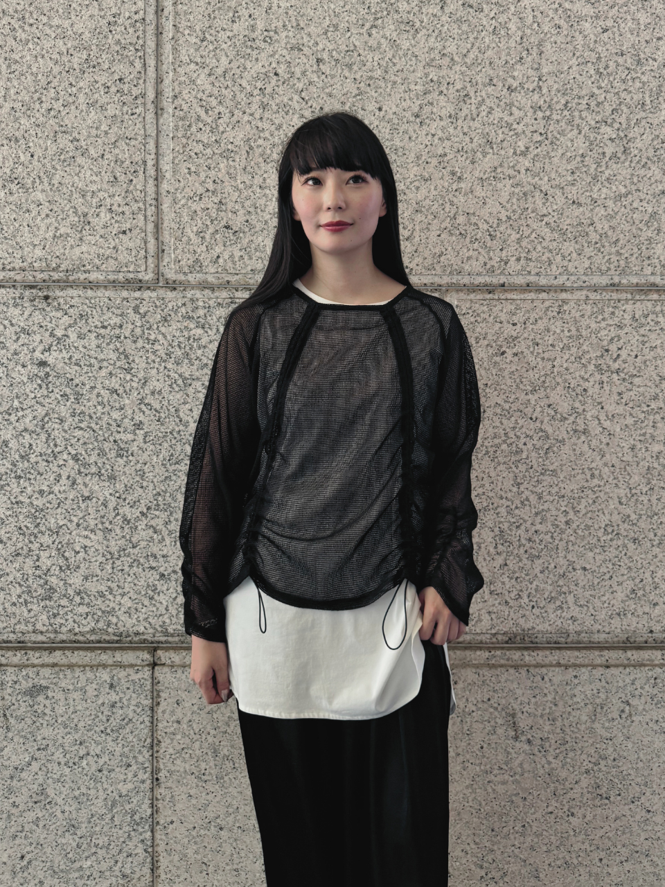 【ASYMM】TWIST LINE MESH TOPS -black-