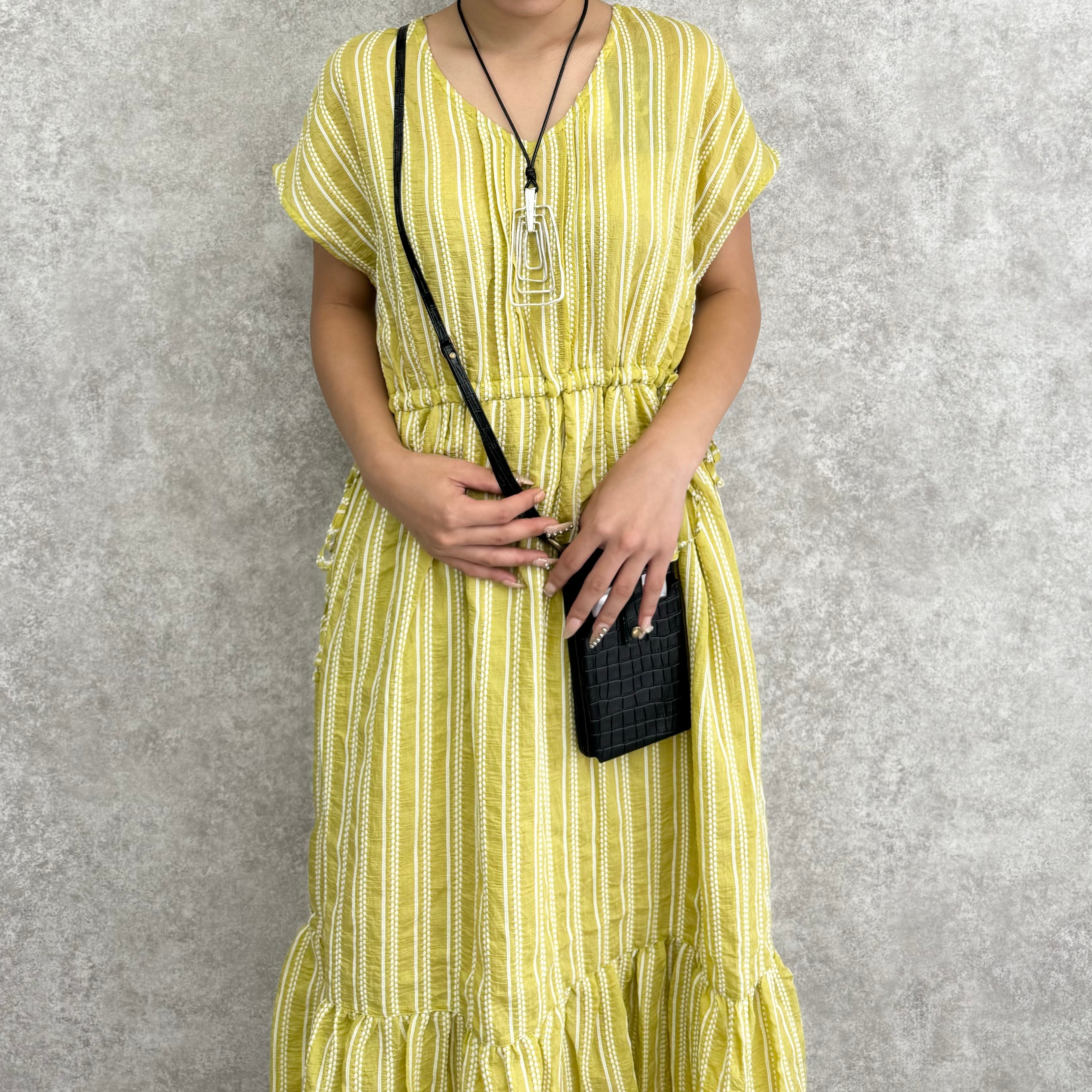 ストライプワンピース -ジンジャーイエロー-  ※9/10〜16より順次発送予定