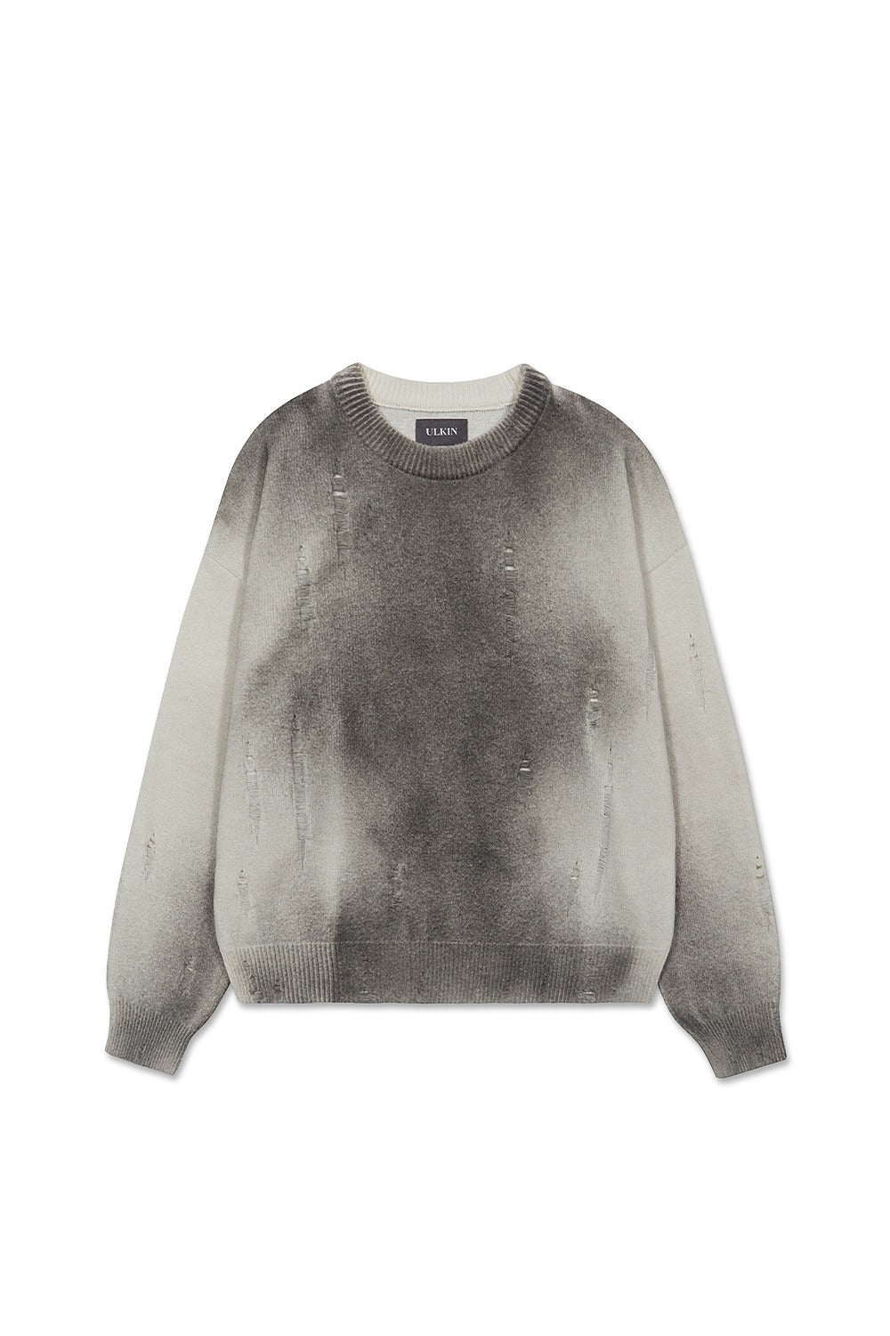 ※予約商品【ULKIN】Spray Damaged Round Knit Grey　※12月頃より順次配送予定