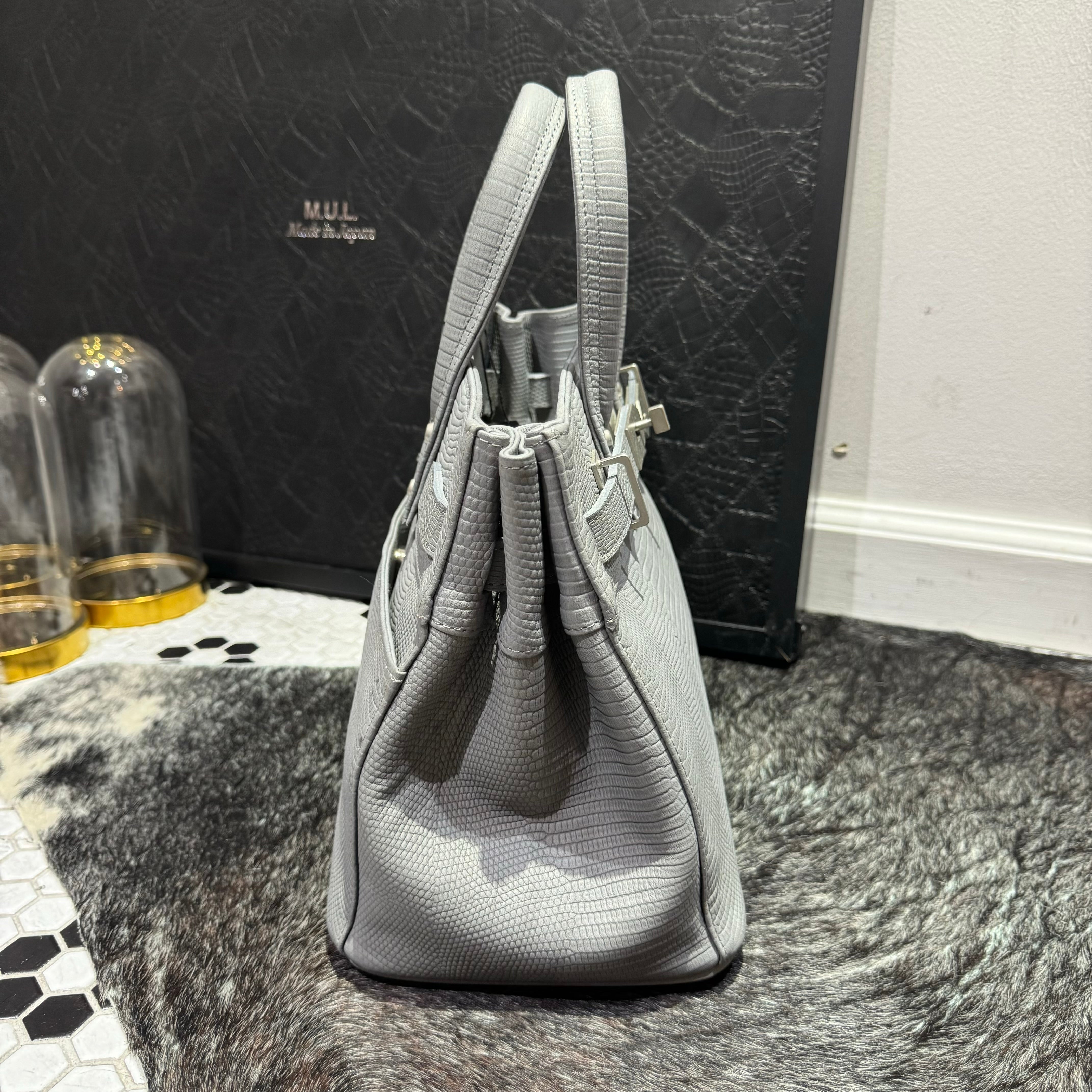 ⚠️予約【M.U.L.】stud seriesトート　リザード型押し  -アイスグレー-  ※R7. 6月末納品予定