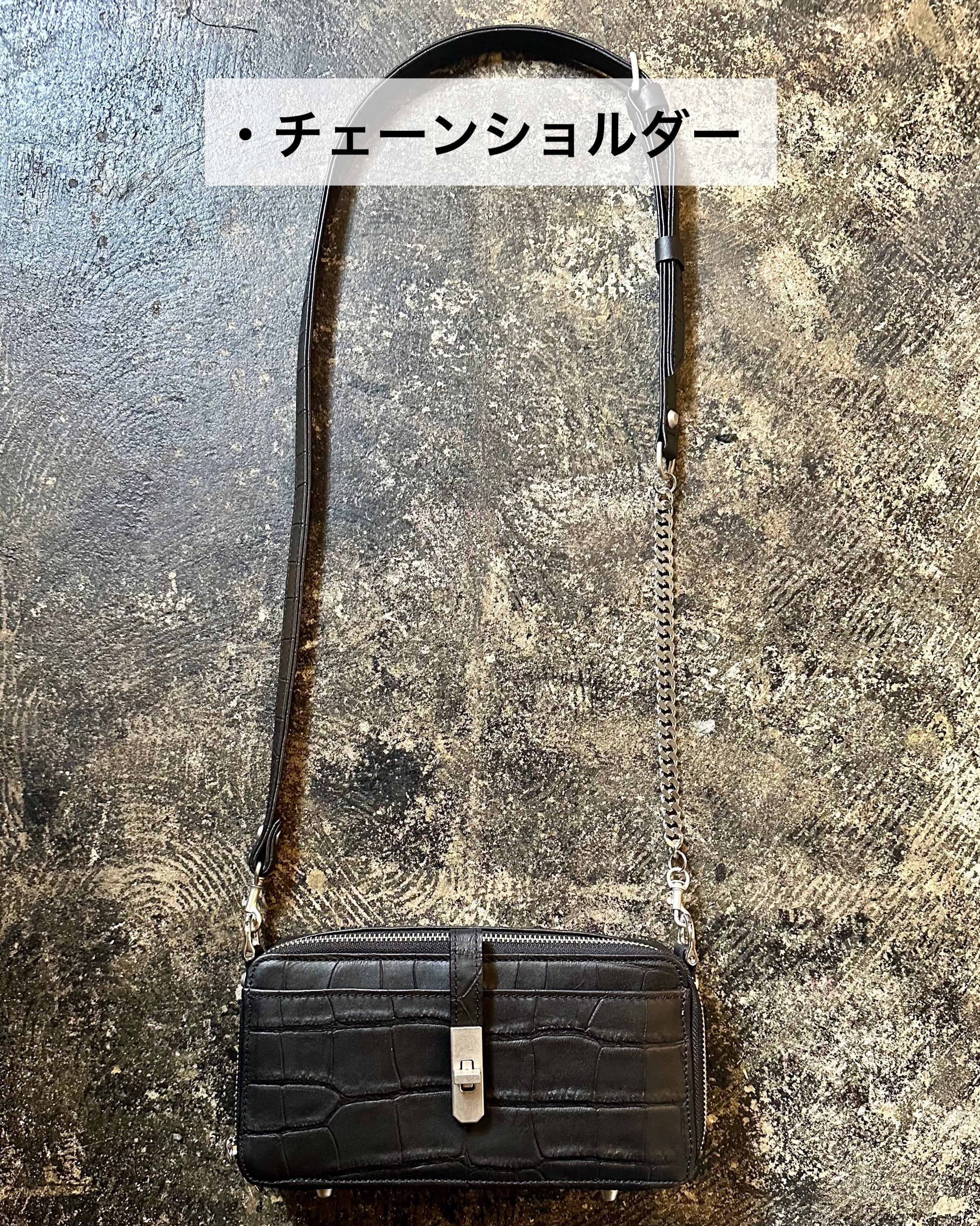 ⚠️予約【M.U.L.】ボックスウォレットショルダー  クロコダイル型押し　-ブラック -  　※R7. 6月末納品予定