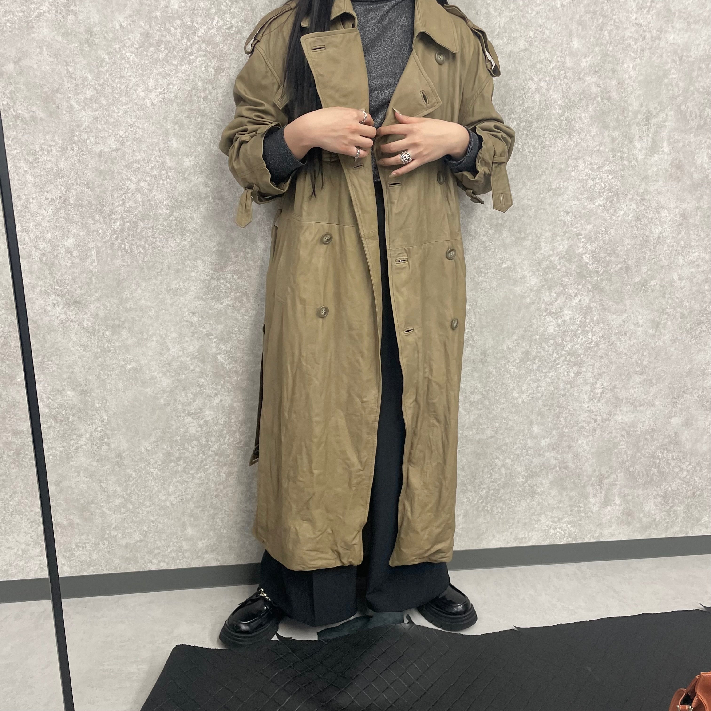【M.U.L.】トレンチコート   グレージュ ソフトダメージオイルレザー 洗い加工 ※4/22~26順次発送予定