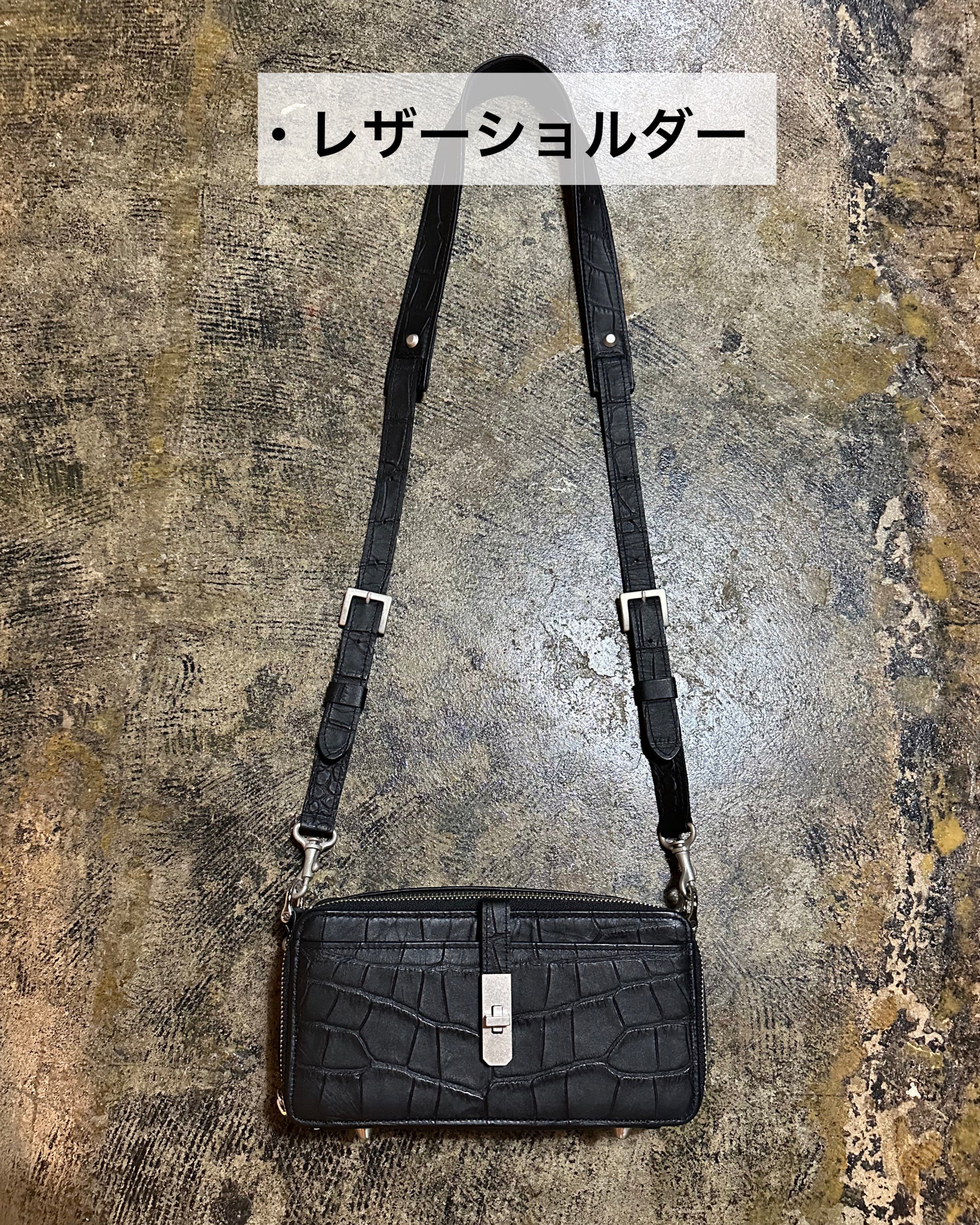 ⚠️予約【M.U.L.】ボックスウォレットショルダー  クロコダイル型押し　-ブラック -  　※R7. 6月末納品予定