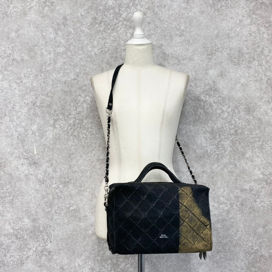 【MUL106-GL】キューブショルダー デニムレザーキルティング(ブラック) ゴールドライン　※10/29〜11/2より弊社事務所から順次発送