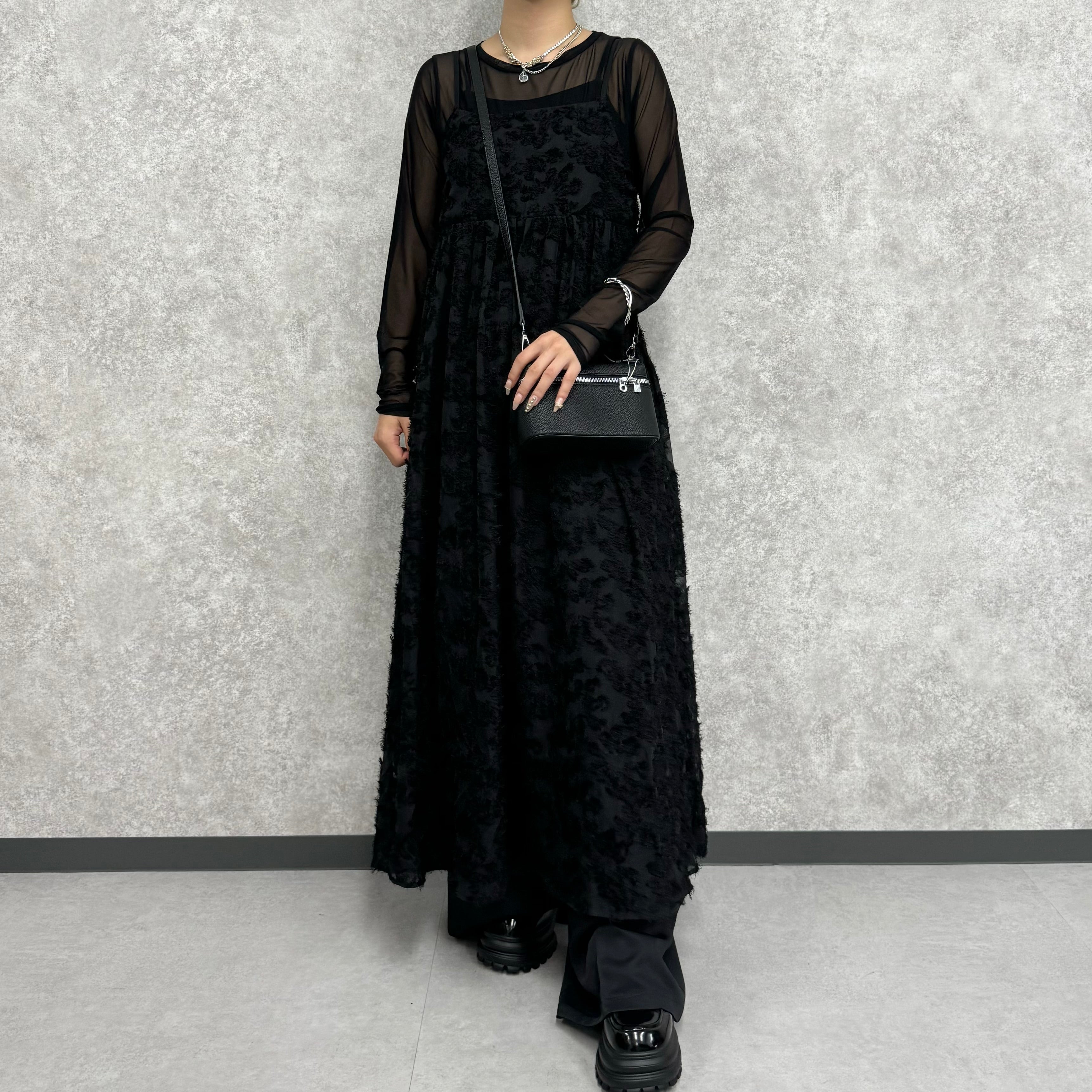 花柄シアーキャミワンピース -ブラック-  ※7/2~7/8より順次発送予定