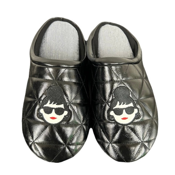 【HAPPYFACE】EMMA キルトスリッパ -ブラック-　※3/19~3/25迄に順次配送予定