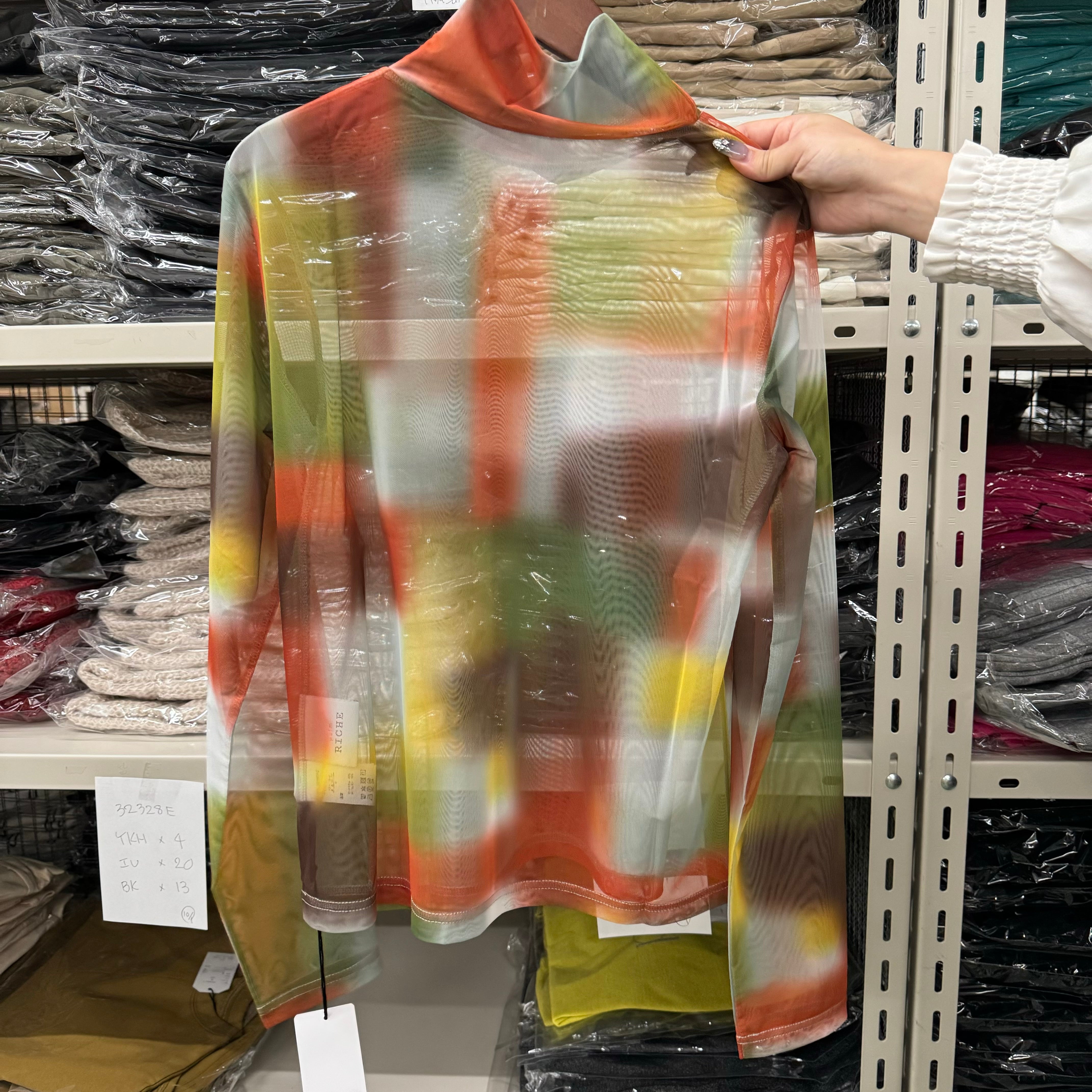 【Palm Riche】モザイクスクエア柄シアー-オレンジ-　※10/22-28頃より順次配送予定