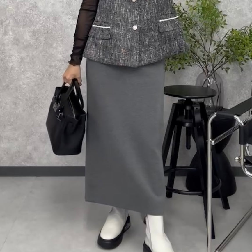 【ぞうねこ別注】ロングタイトスカート　-グレー-　※8/25-31迄に順次発送予定