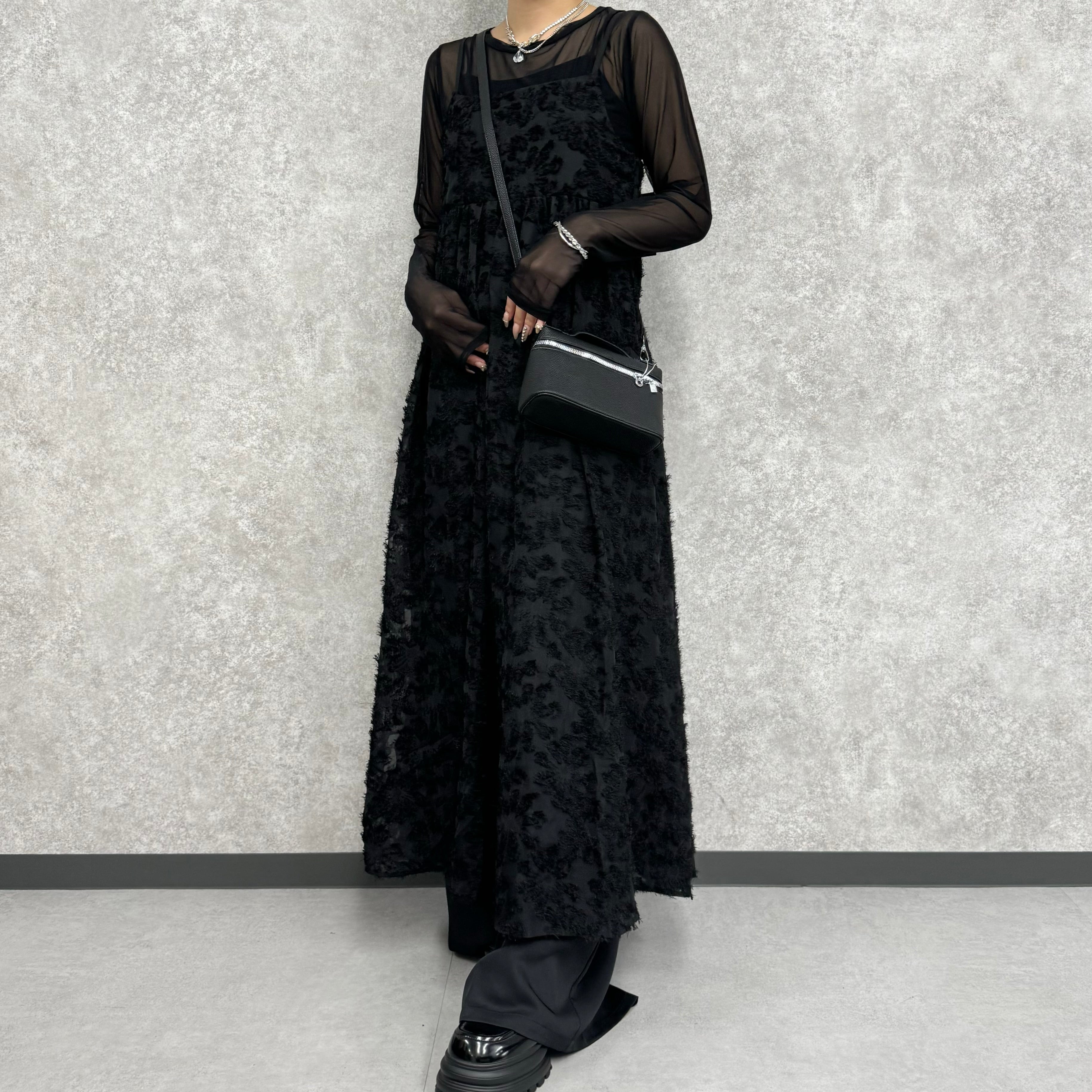 花柄シアーキャミワンピース -ブラック-  ※7/2~7/8より順次発送予定