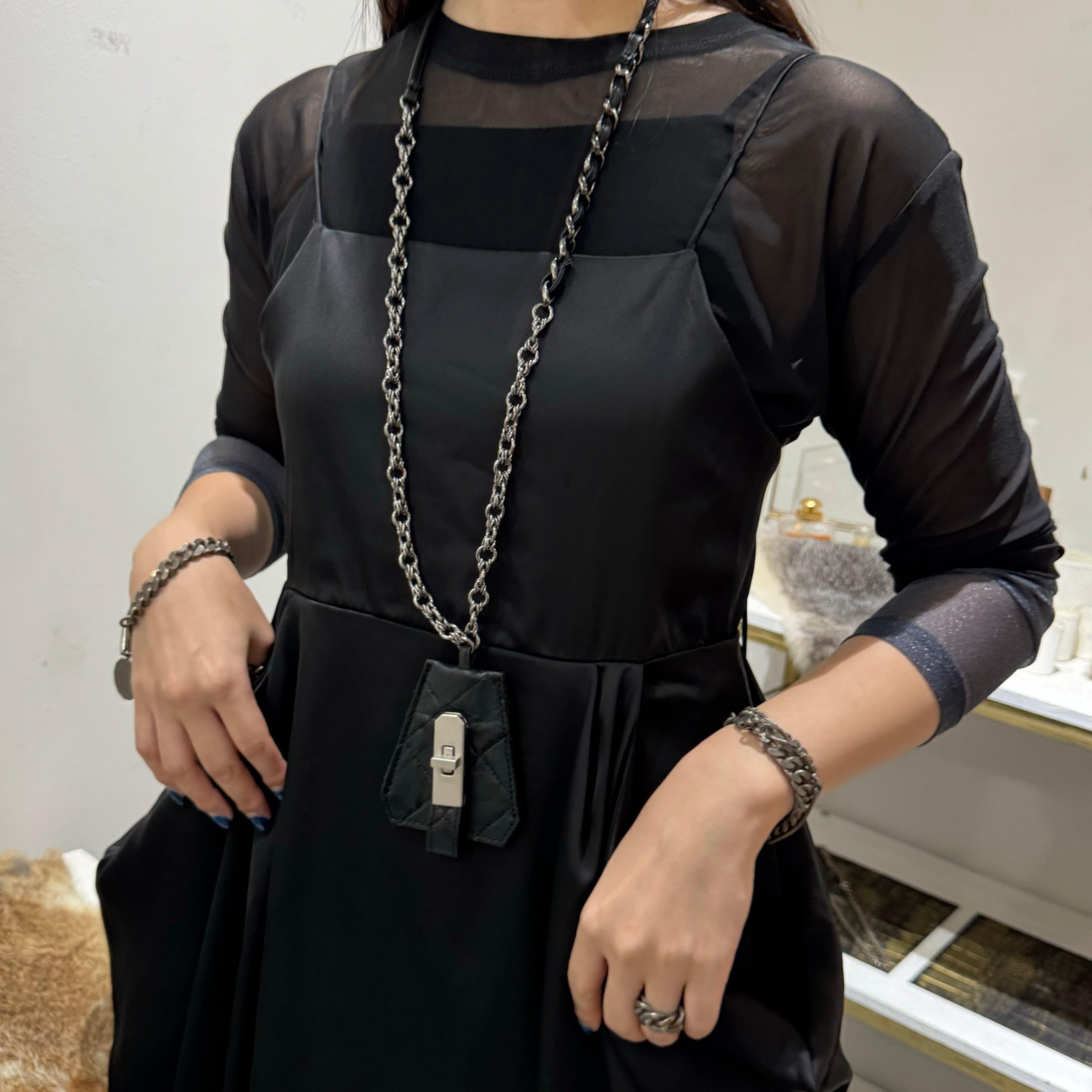 ⚠️予約【MUL114-201119】レザーチェーンネックレス  キルティング型押し　-ブラック-  　※R7. 6月末納品予定