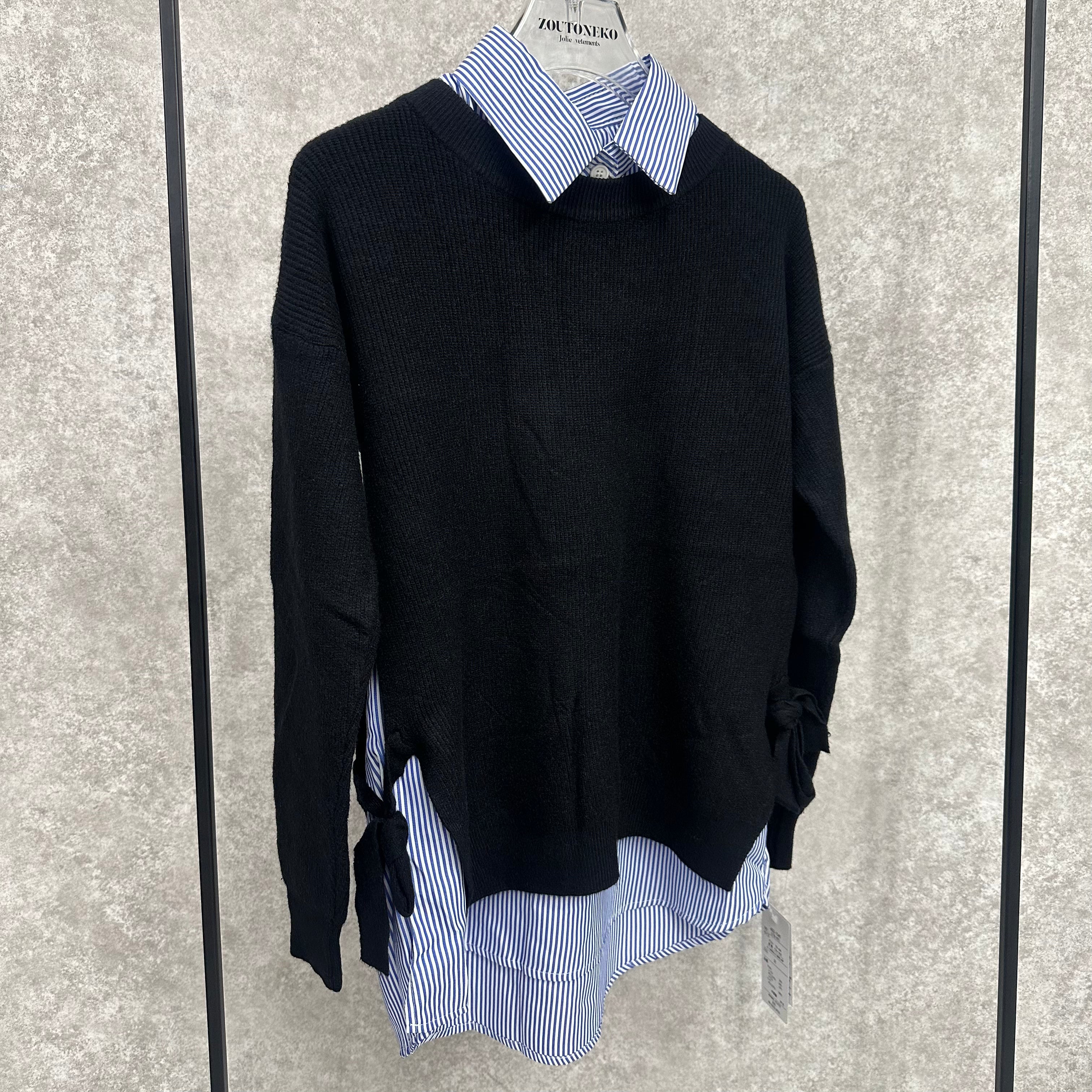 アンサンブル ニット×ストライプシャツ　※10/15-21頃より順次配送予定