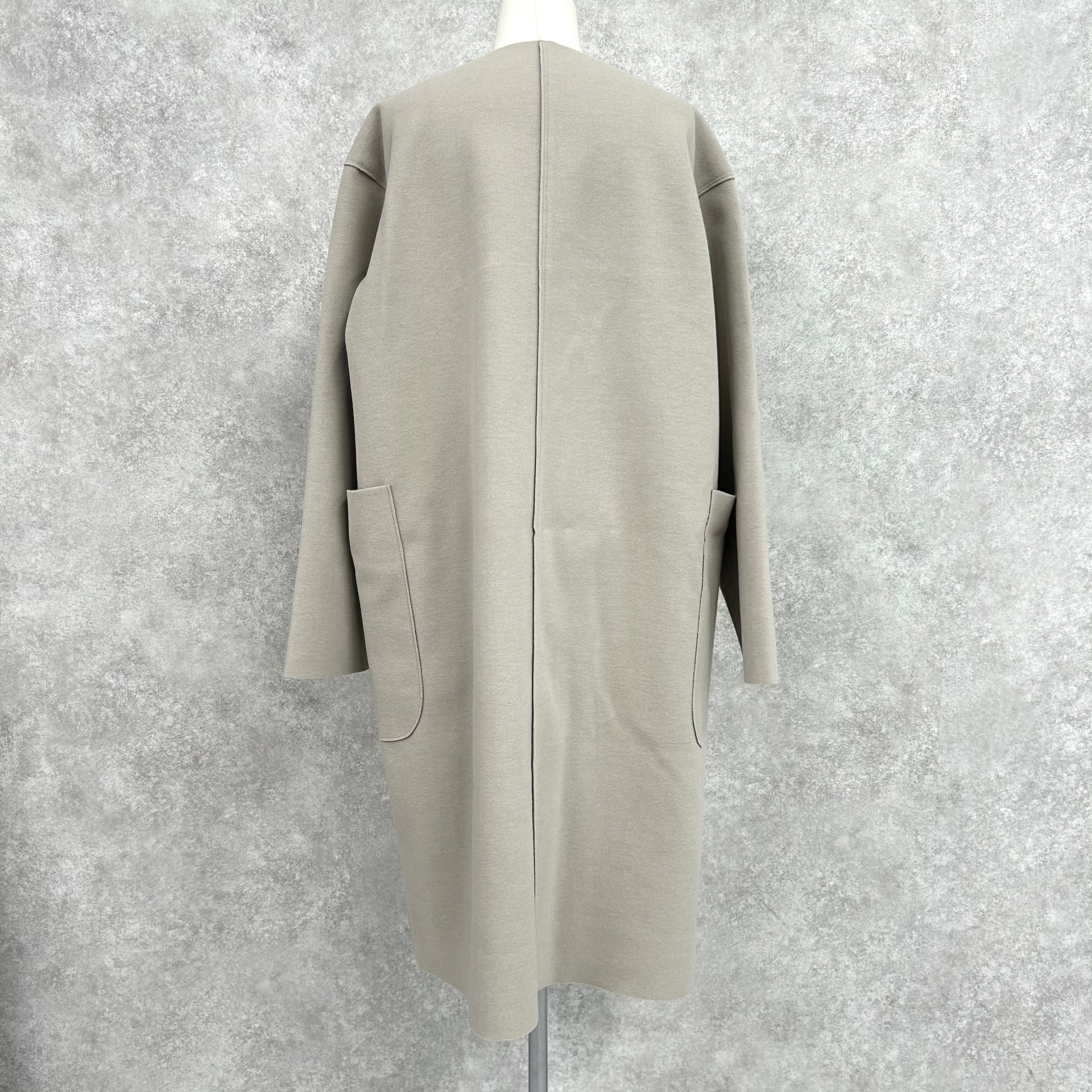 裏チェックノーカラーコート　グレージュ　*1/14〜20頃より順次発送予定