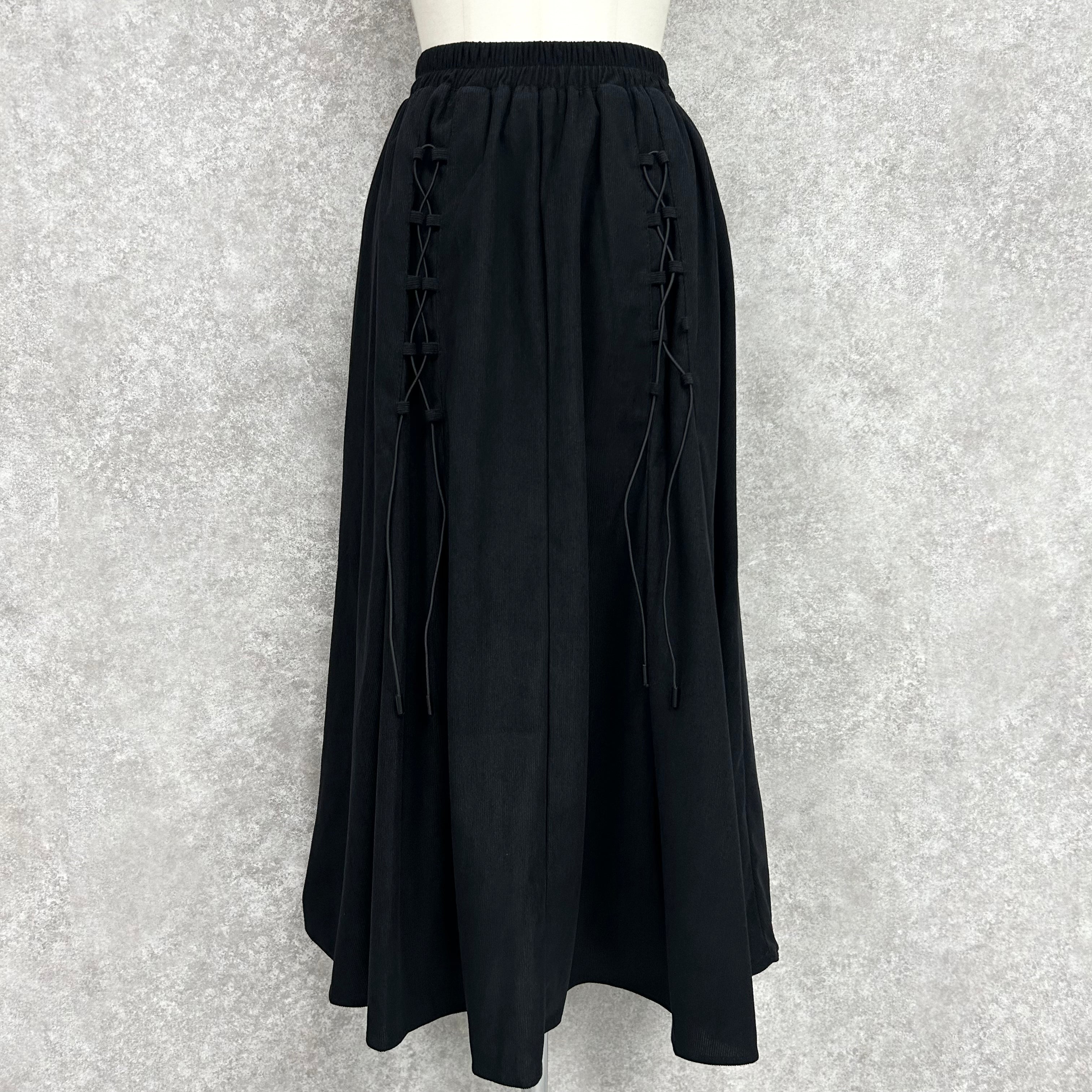 コーデュロイ編み上げスカート -ブラック- ※10/15〜21より配送予定