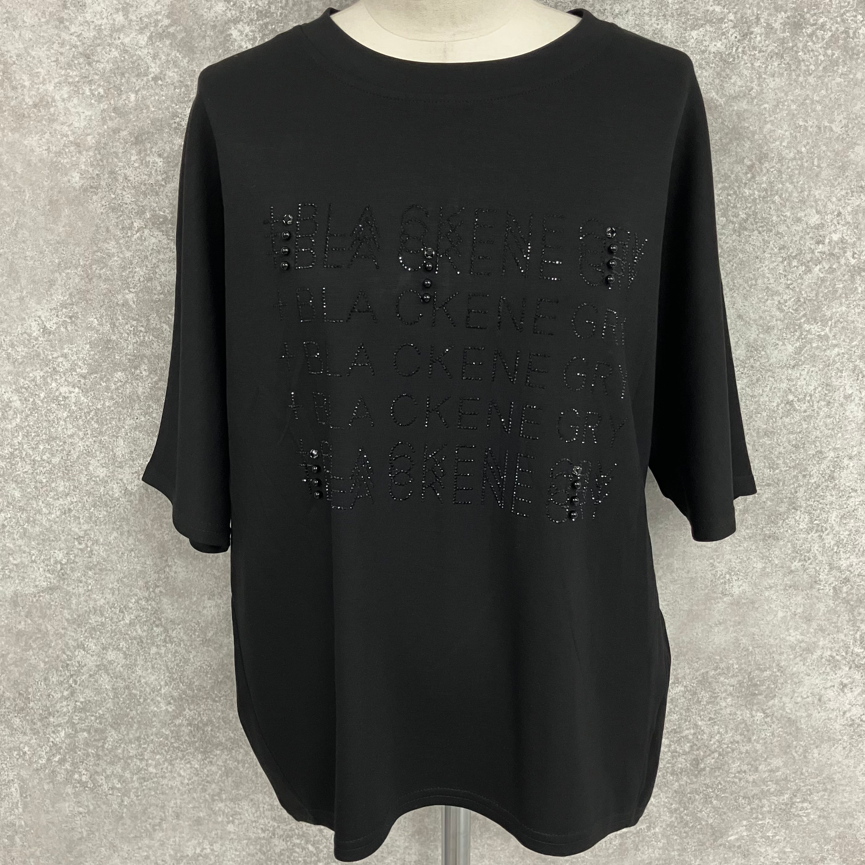 キラキラ英字プリントTシャツ　-ブラック-　※7/16〜22迄に順次発送予定