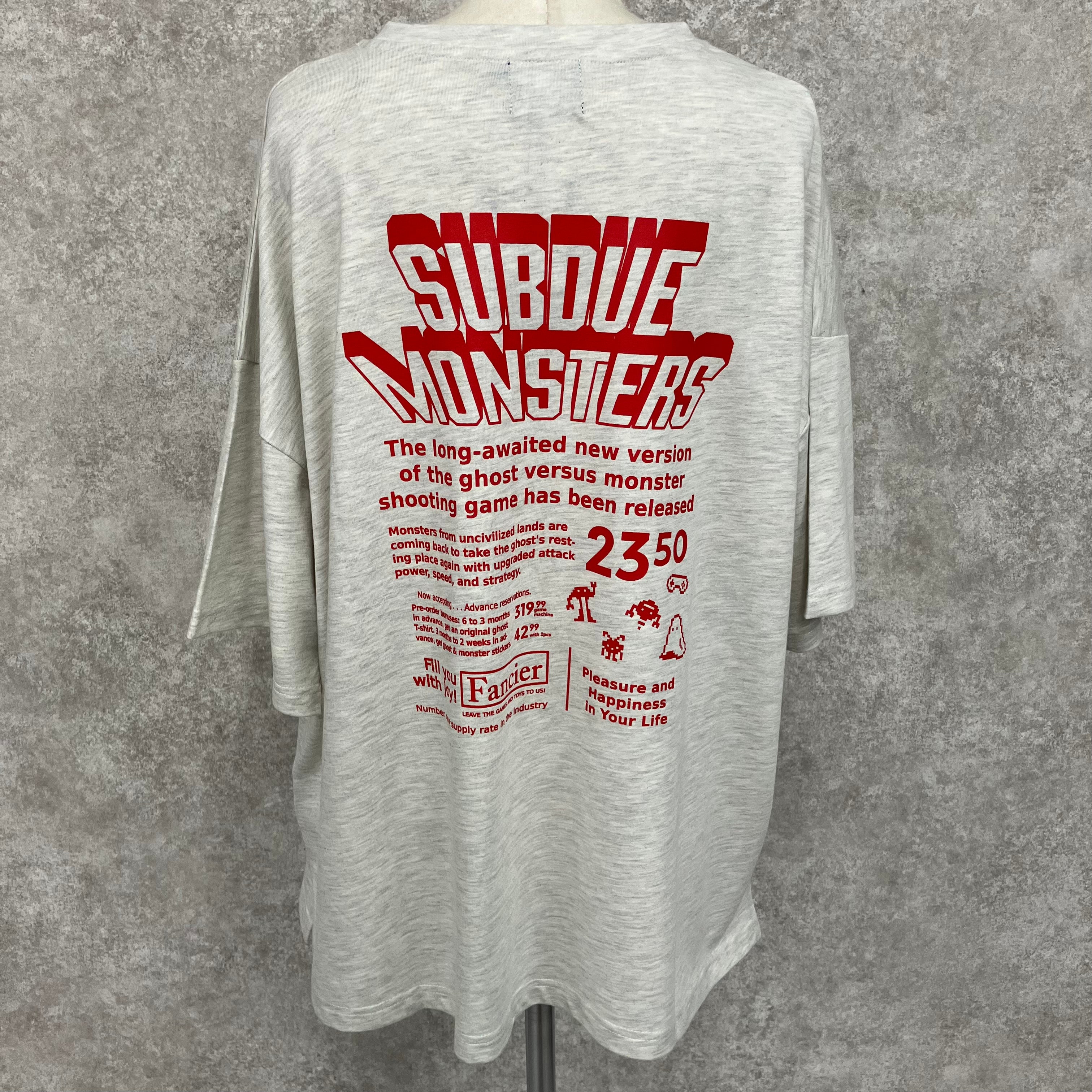 ゲームおばけ刺繍&プリントBIG Tシャツ　-杢オートミール-　 ※7/30-8/5迄に順次発送予定