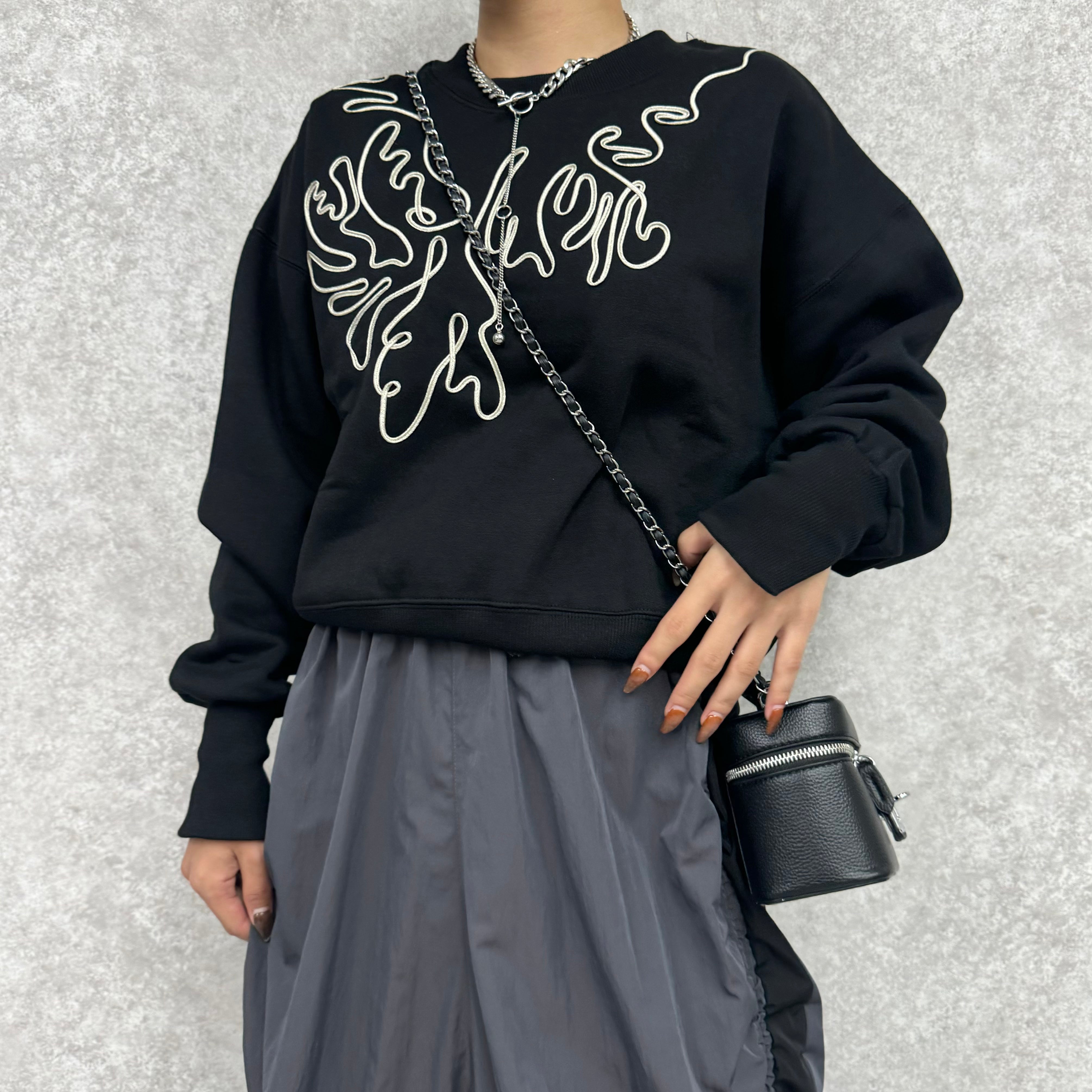 ラメコード刺繍プルオーバー　-ブラック-　※3/19~3/25頃より順次発送予定