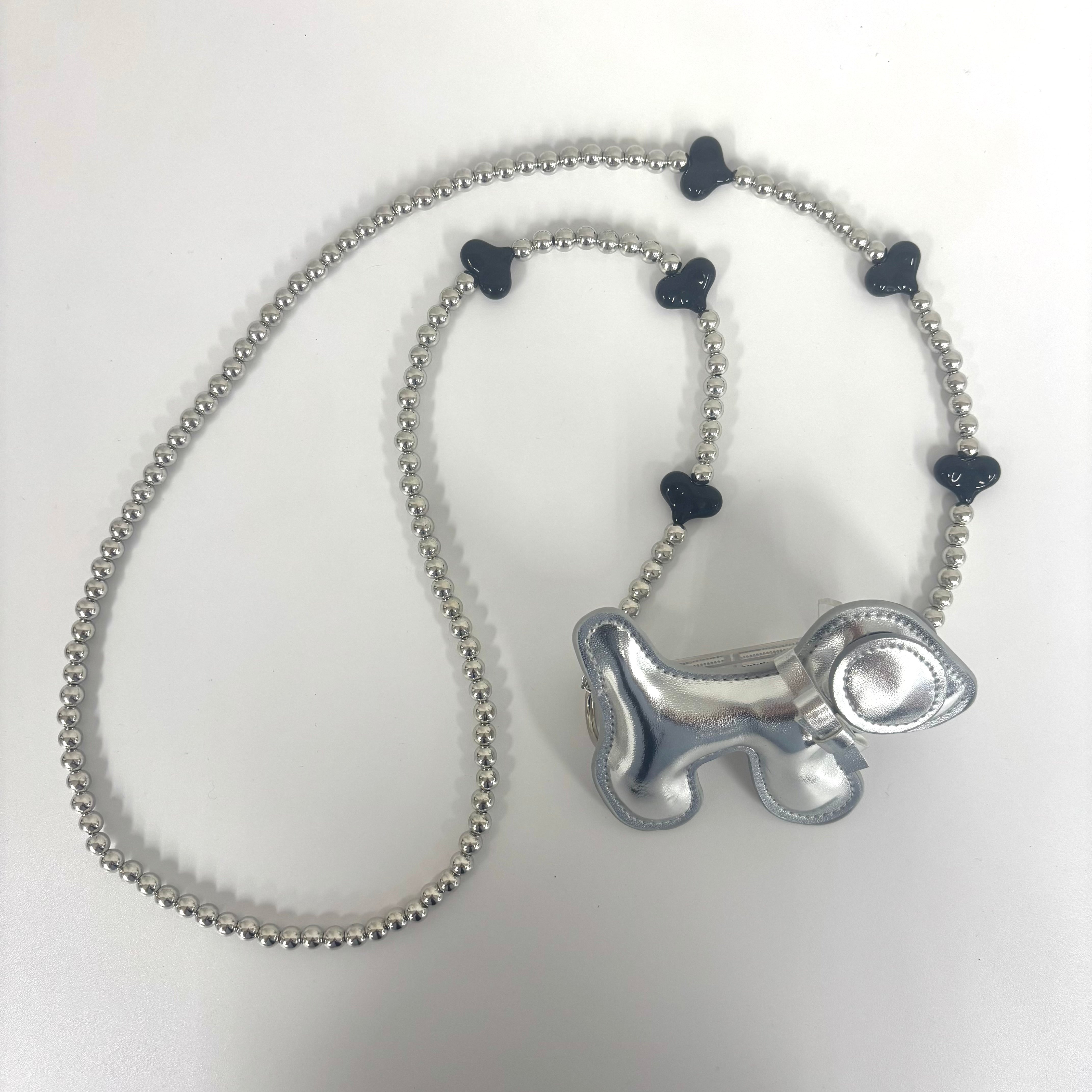 DOG ビーズスマホチェーン -シルバー-　※7/30〜8/5迄に順次発送予定