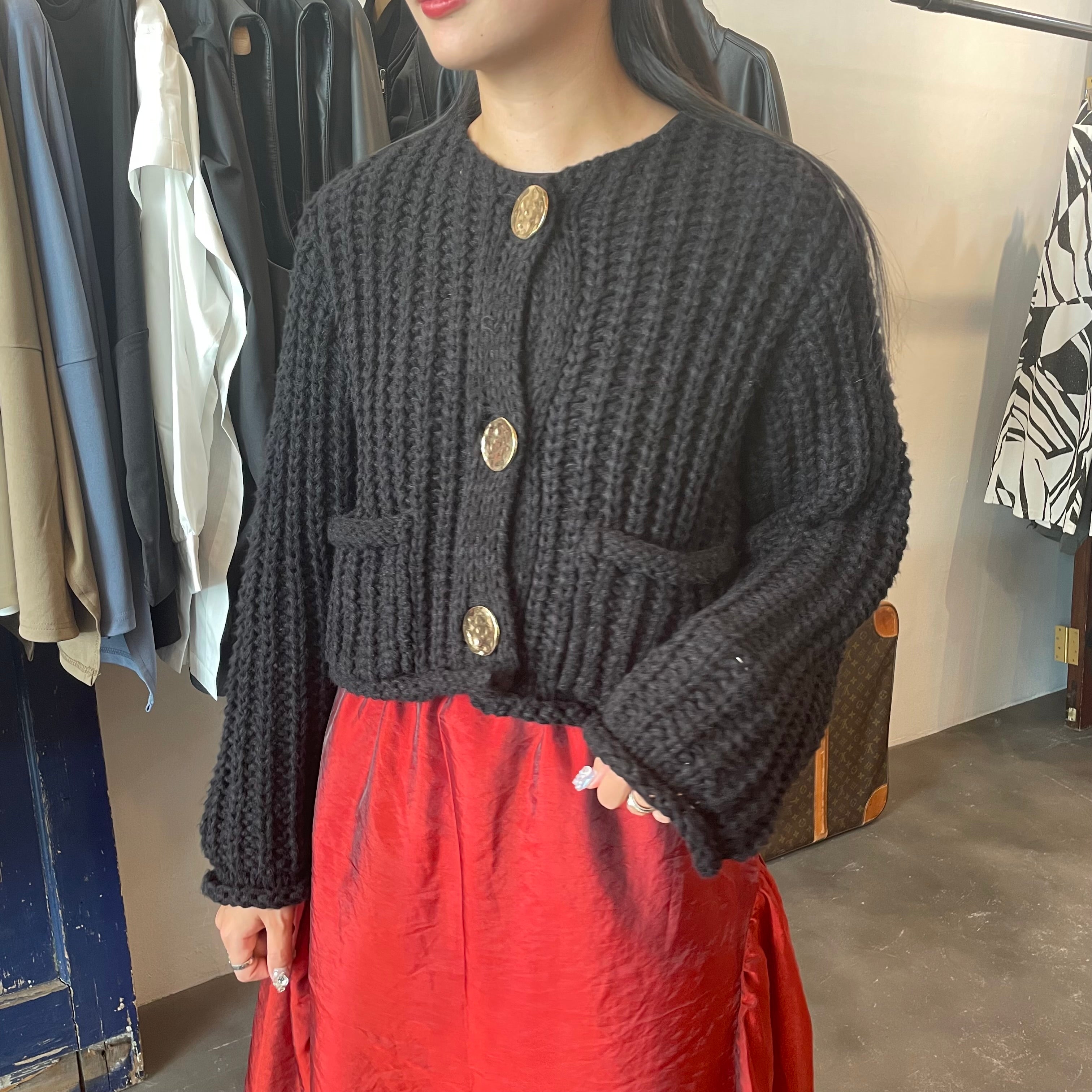 【terrace】ローニットカーディガン　-ブラック-　※10/15-21より順次配送予定