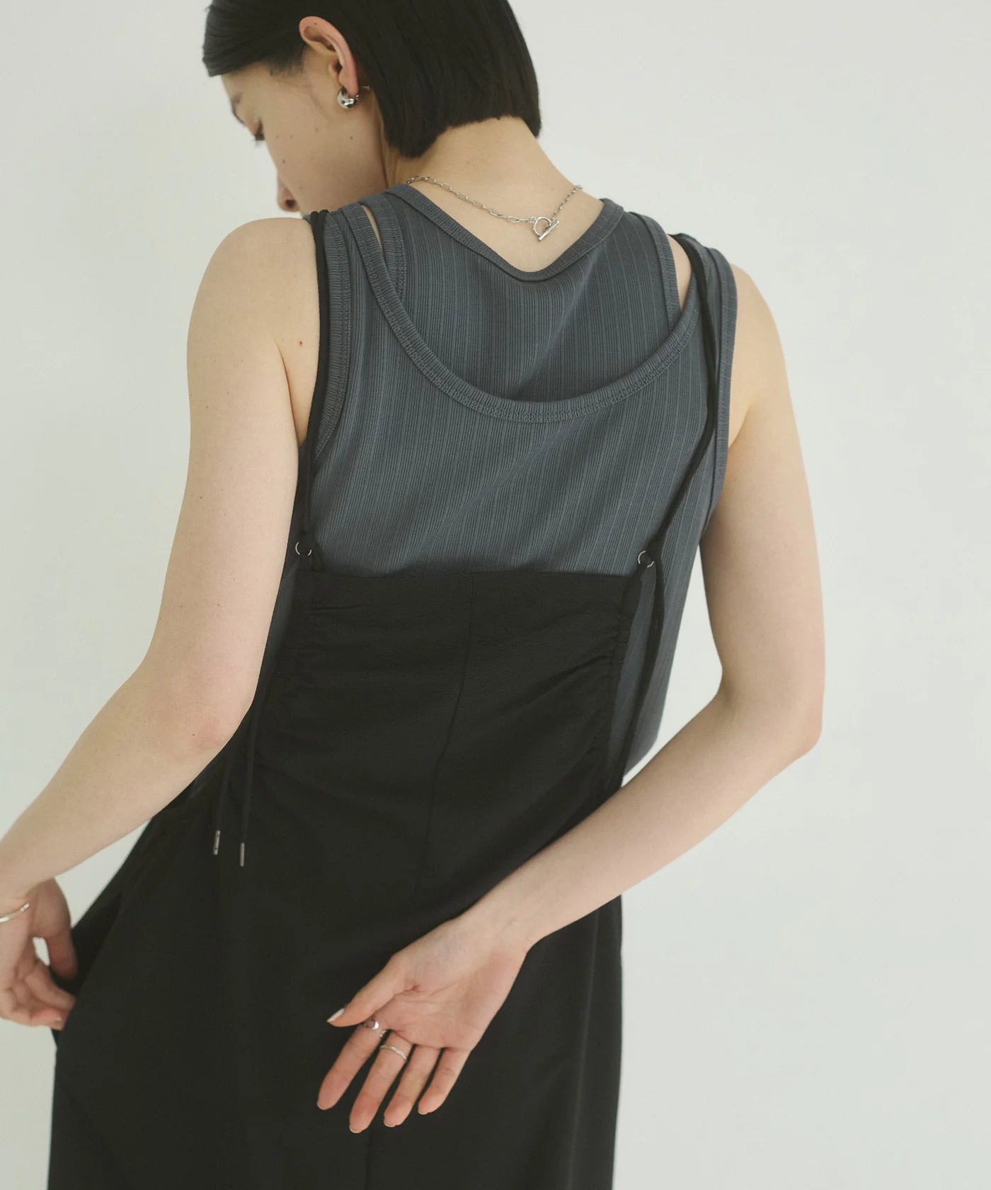 撥水ライトサッカーキャミワンピース　-ブラック-　※8/6〜12迄に順次発送予定