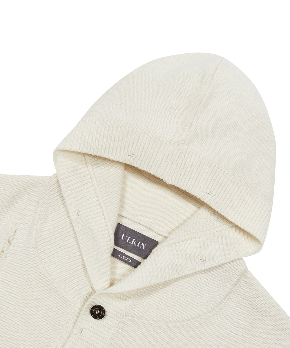 ※予約商品【ULKIN】[Runway]Damaged Hooded Knit Cardigan_Oatmeal　※12月頃より順次配送予定