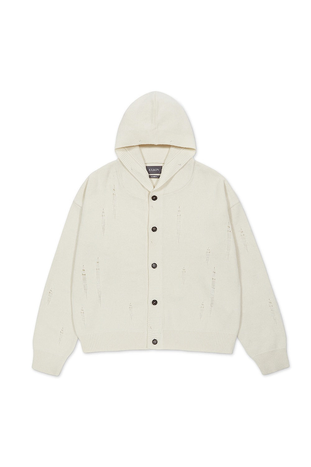 ※予約商品【ULKIN】[Runway]Damaged Hooded Knit Cardigan_Oatmeal　※12月頃より順次配送予定