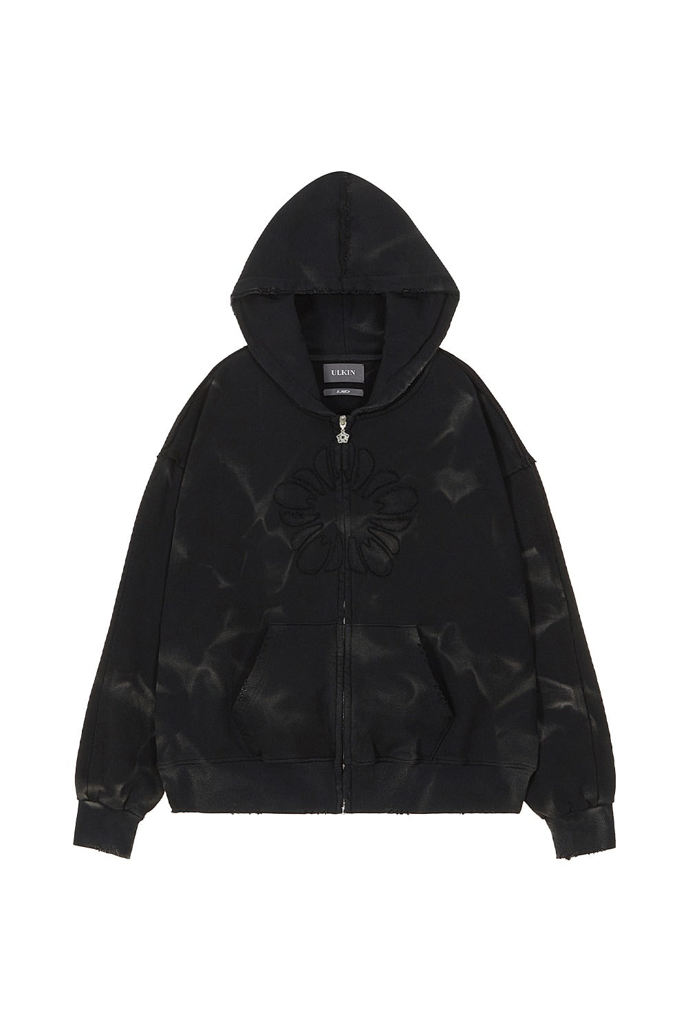 ※予約商品【ULKIN】MUGUNG Bleach Washed Cotton Hoodie Zip-up_Black　※12月頃より順次配送予定
