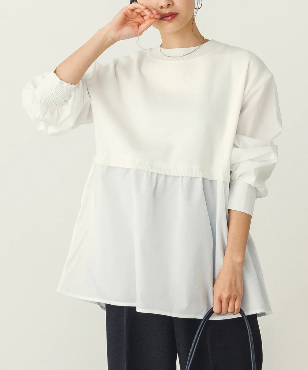 【広告の品🉐】【hunch】やわもちヤーンスリーブタックドッキングニット　アイボリー　※1/14~20頃より順次発送予定